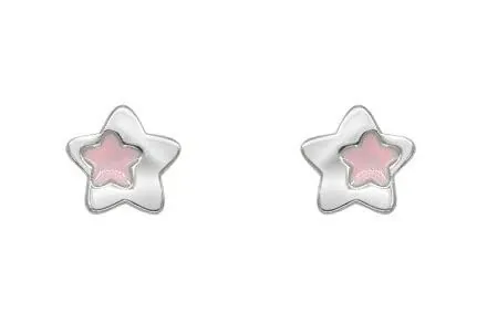 Turmalina - Pendientes bebe niña de Plata de Ley 925, pendientes de esmalte rosa con motivo de mariposa o estrella, tamaño de 7 x 4, de la marca de joyería Turmalina by Martina (Estrella rosa)