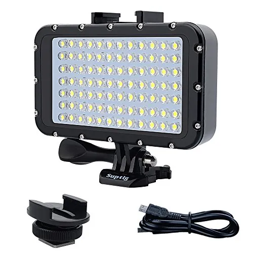 Suptig Luz de vídeo, Lámpara Impermeable, Luz de Buceo, 84 LED Lámpara, Impermeable 164 Pies (50 Metros) Compatible con Cámaras Reflex Gopro Canon Nikon Pentax Panasonic Sony Samsung