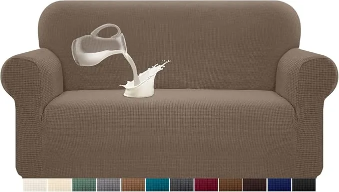 Granbest Funda de sofá elástica, resistente al agua, 1 unidad, de elastano, jacquard, elástica, con espuma antideslizante (2 plazas, marrón camello)