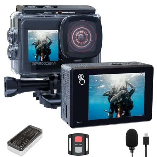 Apexcam Nueva X80pro con EIS cámara Deportiva de Doble Pantalla 4K60FPS 48MP Ultra HD WiFi cámara de acción cámara subacuática 40m Impermeable 2.4G Control Remoto 2x1350mAh baterías
