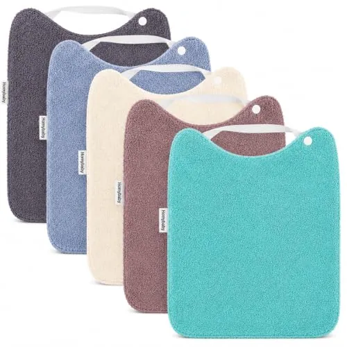 HOMYBABY® Pack 5 Baberos Rizo Bebe Impermeables y Absorbentes - Ideal Guarderia - Fáciles de Poner y Quitar - Rizo Suave Algodón y Capa de Poliester Repelente Líquido - Babero Resistente Reutilizable