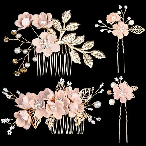 Accesorios para el cabello de la dama de honor, peinetas para el cabello de novia Pasadores de pelo de flores para mujeres Para las mujeres niñas, boda, Ball-4pcs
