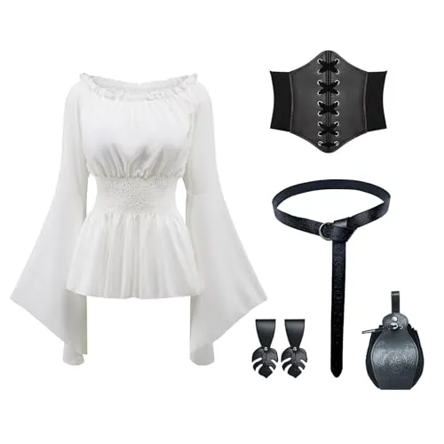 YRTBGD Disfraz de Pirata Medieval para Halloween y Carnaval (Blanco, XL)