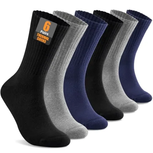 Stoeury Calcetines Térmicos Hombre y Mujer, Calcetines de Invierno Gruesos | Cálidos sin Costuras, Algodón Cómodo para Trabajo Trekking Senderismo Running 6 Pares, Ideales como Regalo de Fiestas