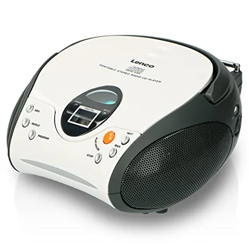 Lenco SCD-24 SCD24 - Reproductor de CD para niños - Radio CD - Sistema estéreo - Boombox - Sintonizador de radio FM - Memoria de pista - 2 x 1,5 W RMS de alimentación - Funciona con red y pilas - Blanco