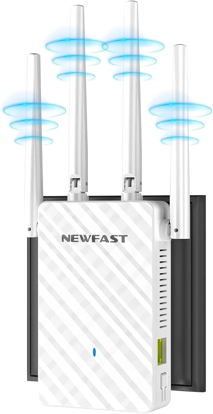 NEWFAST Repetidor WiFi 300N Amplificador Señal WiFi, 2.4GHz Banda única, Amplificador Wi-Fi 4xAntenas de Alta Ganancia, 1 pc LAN/WAN Puerto,WPS, Función Repetidor/Router/Ap