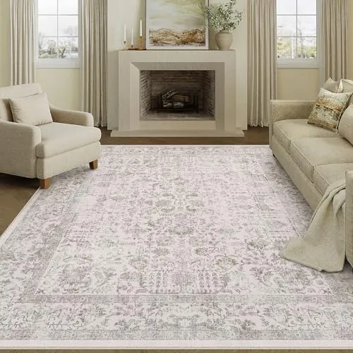 HUGEAR Alfombra Salon Marrón Claro Antideslizante Alfombras Lavables en Lavadora Tapetes para Sala 240x300cm Habitacion Dormitorio Comedor Flor Vintage Grande Tapete Pelo Corto tapete Quarto