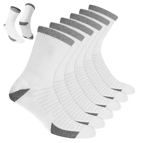 BLITZSOX Calcetines Deportivos para Hombre para Correr Largo Crew Transpirables Algodón, Pack de 6 (43-46, Blanco)