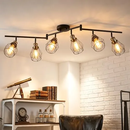 ANWIO Lampara Techo Con 6 Focos, Focos LED Interior Techo Giratorios E27, Lámparas de Techo Negro, Foco de Pared para Interior Iluminación para Dormitorio,Pasillo,Cocina (Sin Bombilla)