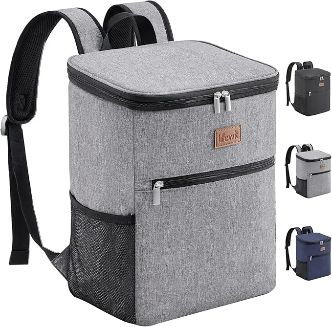 Lifewit Mochila Nevera 24L (30 Latas), Mochilas Neveras Portatil Isotermica, Bolsa Termica Porta Alimentos Impermeable, Cooler Bag para Playa, Picnic, Camping, Viaje, Trabajo, Gris