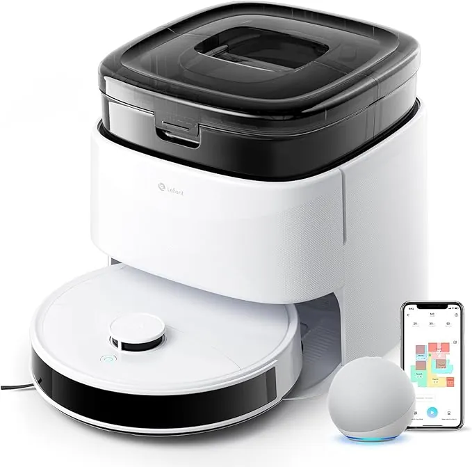 Lefant M3 Robot Aspirador y Fregasuelos, 12 000Pa Suction, 220min, Navegación dToF, Evitación Obstáculos PSD 190°, Fregona Dual Giratoria, Estación de Auto-Vaciado, Blanco