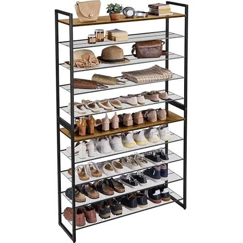 Yaheetech Estante Zapatero de 10 Niveles 100×28,5×166,5cm Marrón Rústico