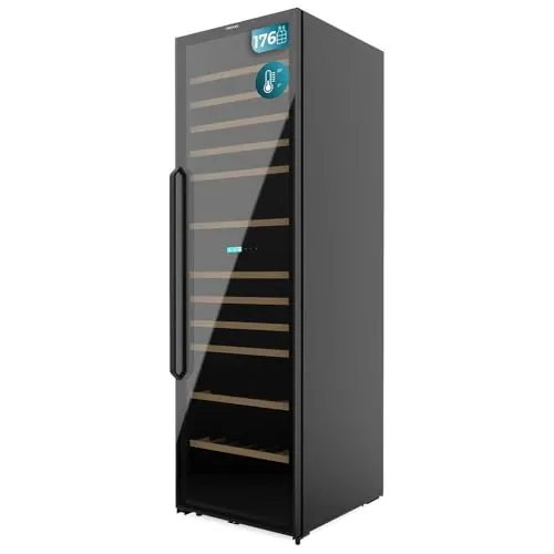 Cecotec Vinoteca 176 Botellas Bolero GrandSommelier Duo 176000 Black. Temperatura Dual, Protección UV, Alarma Temperatura, Filtro Carbón, Puerta Reversible, LED, Compresor Eficiente