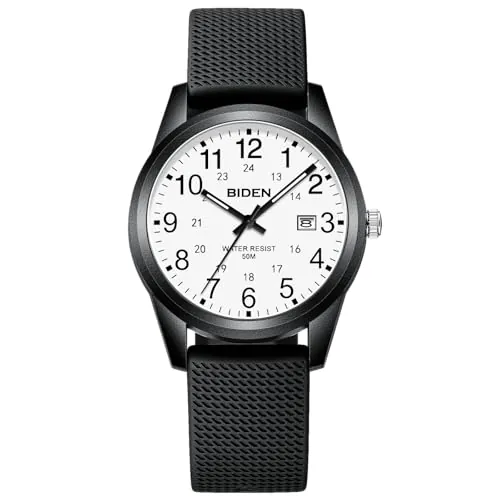 LN LENQIN Reloj Hombre Reloj Analógico de Cuarzo para Hombre Resistente al Agua Luminosa Casuales de Negocios de Moda Relojes de Pulsera con Fecha Banda de Silicona (White)