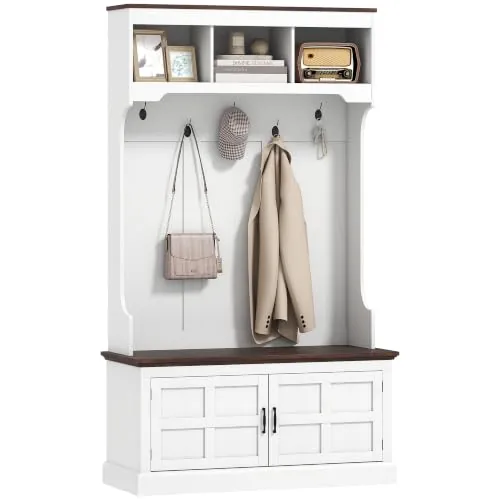 HOMCOM Perchero Zapatero Banco Zapatero 2 Puertas 105x40x180 cm Blanco