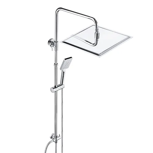 JOHO Columna de Ducha Acero Inoxidable sin Grifo Thermostato, Set Ducha con Barra Altura Adjustable con Ducha Mano Alcachofa y Cabezal Rociador Lluvia 30x30cm, Cromo