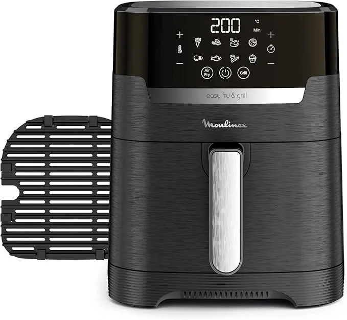 Moulinex Easy Fry & Grill 4,2L, Freidora de Aire 2 en 1 para Freír o a la Parrilla, Pantalla Digital Táctil, 8 Programas para Comidas Sanas, App 125 recetas, Negro, hasta 6 personas, EZ5058