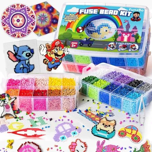 FUNZBO Kit de 23000 cuentas para planchar de 5 mm, 22 colores, 106 patrones, suministros de arte y manualidades para, juego de juguetes, decoraciones artísticas para habitación, regalos para niñas