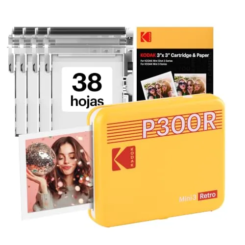 KODAK Mini 3 Retro Impresora Fotográfica 7,6×7,6cm, 38 Hojas, Amarilla