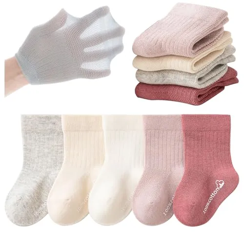 QIYIENDIAN Calcetines de Algodón transpirable 5 pares Calcetines sólidos de verano para Niños Niñas Bebé（Pink，9-24M）