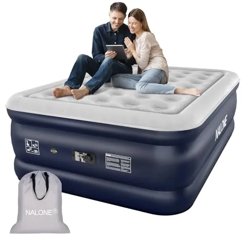 NALONE Colchón Hinchable Matrimonio,Cama Hinchable con Bomba de inflado incorporada Tan Solo 3 Minutos,para el hogar,Viajes,193 x 137 x 46CM