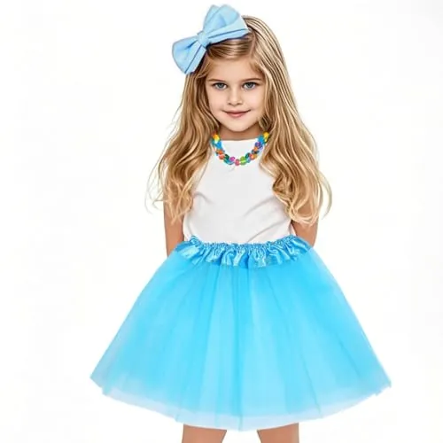 OQKAHIV 1 Piezas Falda de Tul para Niñas, Falda tutú Princesa, Faldas de Baile de Ballet de Tul 3 Capas, Falda de Tutú de Princesa para Niños, Falda de Ballet, para Fiesta de Cumpleaños (Lago azul)