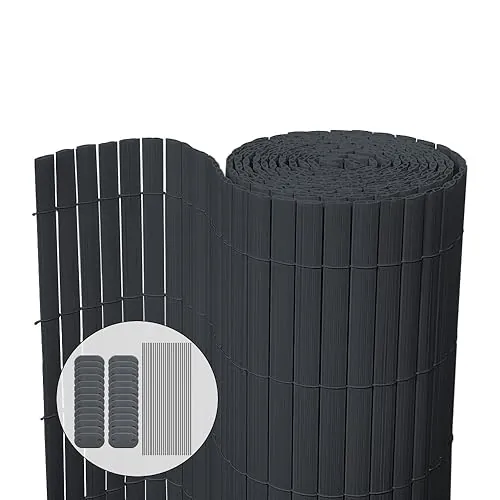 VOUNOT® Cañizo Ocultación PVC Doble Cara 100 x 300 cm con Puente Reforzado, Estera PVC Valla Privacidad Pantalla Protección Visual para Jardín, Balcón, Terraza, Color Gris