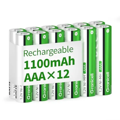 Granicell, Paquete de 12 Pilas Recargables AAA - 1100 mAh - Alta Capacidad - 1500 ciclos - 1,2 V NiMH - Baja autodescarga