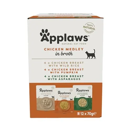Applaws Comida Húmeda para Gatos 100% Natural Multipack de Pechuga de Pollo en Sobre - 12 Sobres de 70g