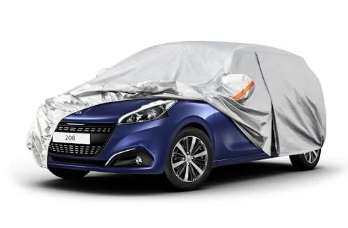 Kayme Funda Coche Exterior, Compatibles con Peugeot 208 (2012-2025), Cubierta para Coche Impermeable Transpirable Anti-UV Antipolvo de 6 Capas, Cubre Coche con Cremallera y Forro de Algodón.