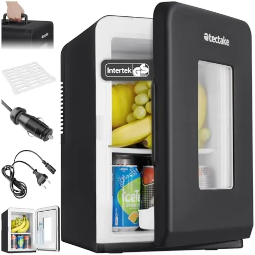 tectake® mini nevera portatil electrica, nevera pequeña para cosméticos, frigorificos pequeños 2 en 1 con función enfriamiento y calefacción, cables AC/DC y modo ECO - Negro