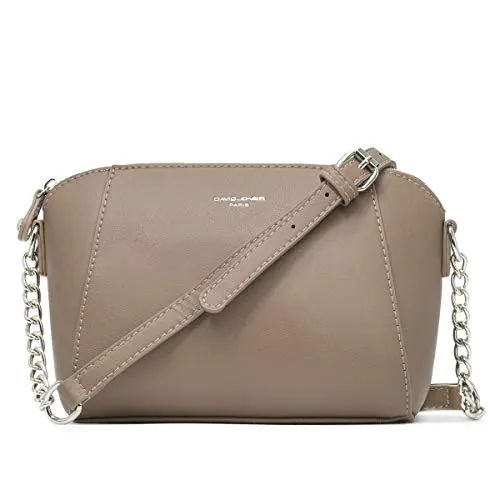 David Jones – Bolso bandolera para mujer trapecio – Bolso de mano con cadena para hombro, piel sintética, bolsa cruzada, para noche, moda de trabajo, compras, elegante, moda, color beige, Beige topo,