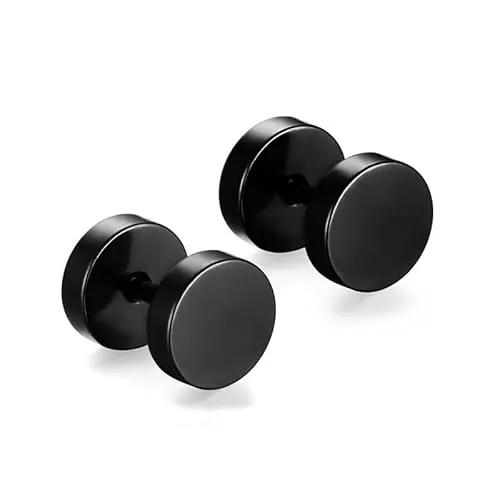 Ozmw 1 Pares Pendientes Perforantes Negros, Barbell Aretes de Perno Iercing Posterior del Tornillo, Pendientes de Acero Inoxidable Pulido para Hombres(8mm)