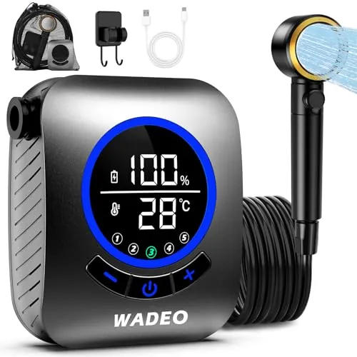 WADEO Ducha portátil con Bomba, Ducha de Camping Recargable de 8000mAh con indicador LED y Manguera de conexión rápida, Bomba de Campamento al Aire Libre Impermeable para Senderismo Camping Viajes
