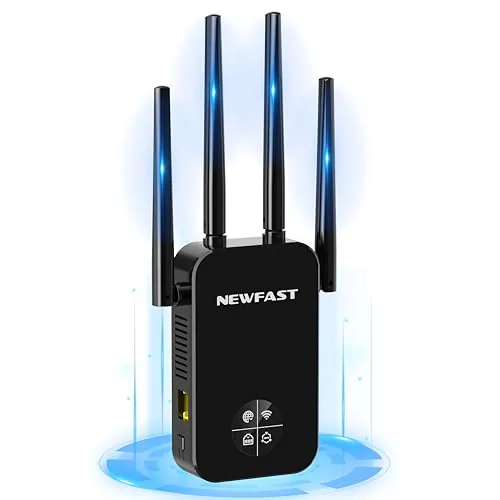 NEWFAST Amplificador Señal WiFi Repetidor WiFi 1200Mbps, 5GHz/2,4GHz Amplificador Wi-Fi Potente, 4 * 3dBi Antenas, Extensor Wi-fi Admite 35 Dispositivos en línea