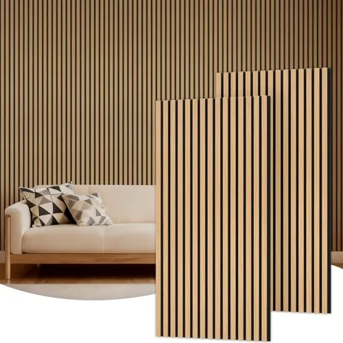 TONOR 2 Pack Paneles Acusticos Decorativos de Chapa de Madera, 120 x 60-1.44㎡, Panel para Pared Aislante Acustico en 3D, Palilleria pared Insonorizantes para el Salón, el Despacho, la Encimera, Teca