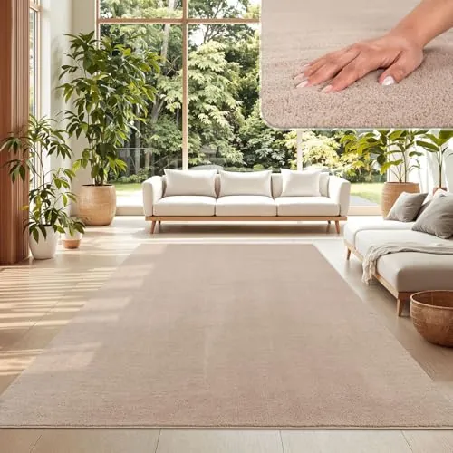 TT Home Alfombra Salón Beige 140x200 cm Lavable y Pelo Corto