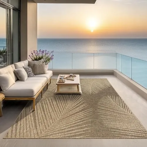 the carpet Kansas - Alfombra para Exterior e Interior con Aspecto de Yute Natural, Resistente a la Intemperie, Apta para Patio y jardín, Naturaleza, 200 x 290 cm