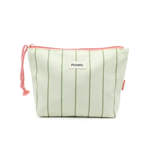 PONETTE Neceser de Mujer Mallorca – Bolsa de Aseo para Playa, Piscina, Viaje, Gimnasio y Uso Diario – Gran Capacidad, Ligero y Plegable – Diseño a Rayas de Estilo Mediterráneo – Marca Española