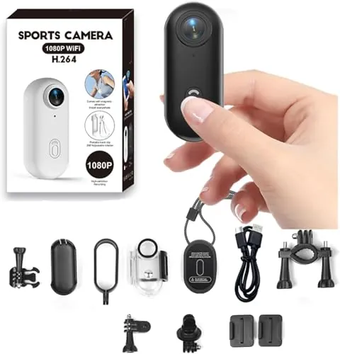 Zeerkeer Action CAM 1080P WiFi 120° Angular Amplio, Mini Camara Deportiva Cámara 360 Bodycam Camara Acuatica Clip Magnetico Pequeño y Portátil para Casco Moto, Mascotas y Vlog (Negro)