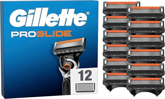 Gillette Proglide Pack de 12 Recambios Para Maquinillas De Afeitar Para Hombre, Cuchillas De Afeitar Con Doble Lubricación y Recortadora De Precisión