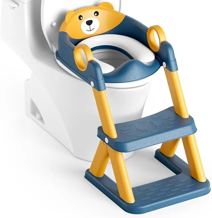 Adaptador Wc Niños, Plegable Portatil Infantil Asiento Inodoro, Inodoro de Entrenamiento 2 en 1 para Niños, Cojín Antideslizante y Antisalpicaduras, Taburete de Escalera