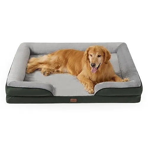 Bedsure Sofá Perro Ortopédica Extra Grande - Cama Perro Viscoelastica y Lavable, Colchon Perro con Funda Desenfundable y Forro Impermeable, Verde Oscuro, XXL