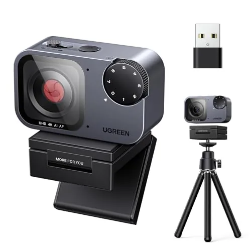 UGREEN FineCam Pro 4K Webcam 30FPS Ultra HD 1/2" Sensor Control Gestos con IA Visor Automático 7 Filtros 2 Micrófonos PDAF Enfoque Automático Windows macOS Linux Streaming Teams Youtube Skype Zoom