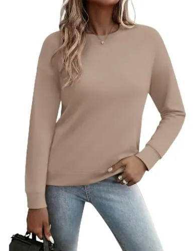 Gyabnw Sudaderas Mujer Manga Larga con Cuello Redondo y Bolsillos Laterales