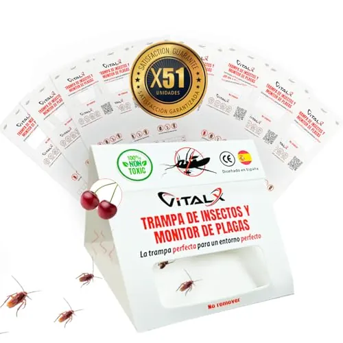 VITALX® SÚPER Pack de 51 Piezas TRAMPAS CUCARACHAS + Olor a Cereza | Trampa ULTRADHESIVA | Anti Cucarachas | Lo Mejor para Eliminar Cucarachas | Trampa Insectos Profesional | Anti Insectos