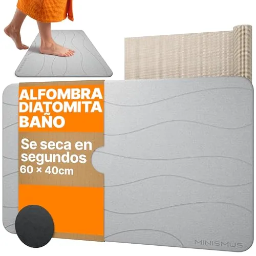 Minismus Alfombrilla de baño de Piedra Alfombrilla de baño de Piedra de diatomita, Alfombrilla de Piedra para baño, Alfombrilla de Ducha de Secado rápido (Gris Claro 60x40cm)