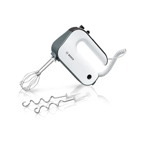 Bosch - Batidora de repostería, 5 niveles, 2 varillas de acero inox gancho para amasar 850 W, color blanco/plateado oscuro, MFQ49300