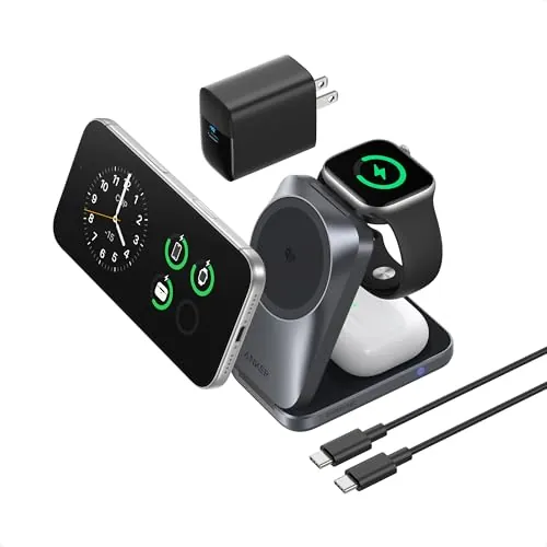 Anker Prime Cargador Inalámbrico iPhone 3 en 1 Plegable Qi2.2 25W, AirCool