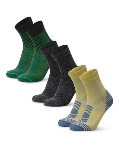 DANISH ENDURANCE Calcetines Senderismo Ligeros, 3 Pack MC (1xVerde, 1xDark Gris, 1xAmarillo) 39-42